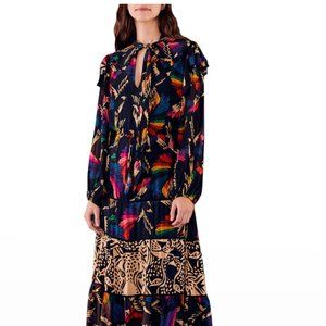 Farm Rio Black Macaws Flight Ankle Dress Multi